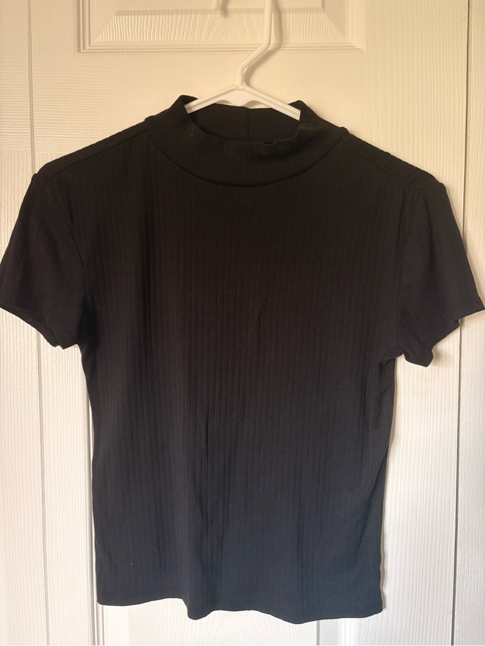 One Step Ahead Black Ribbed Short-Sleeve Mock Neck Tee